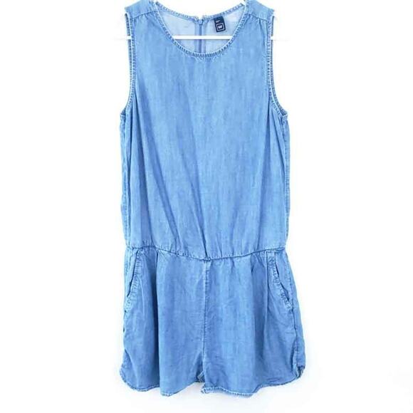 Gap Chambray Romper Shorts Sleeveless Blue Small Jumper Jean Denim Zip Up Back - Picture 1 of 4